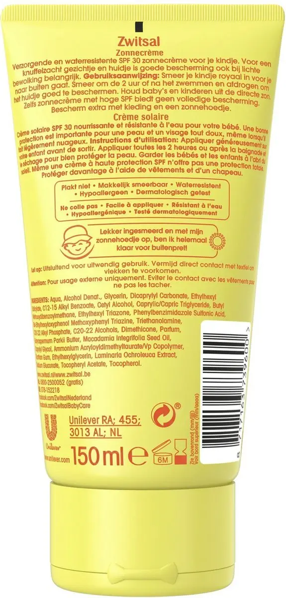 Zwitsal Zonnecrème SPF 30+ 150ml - Lichaam