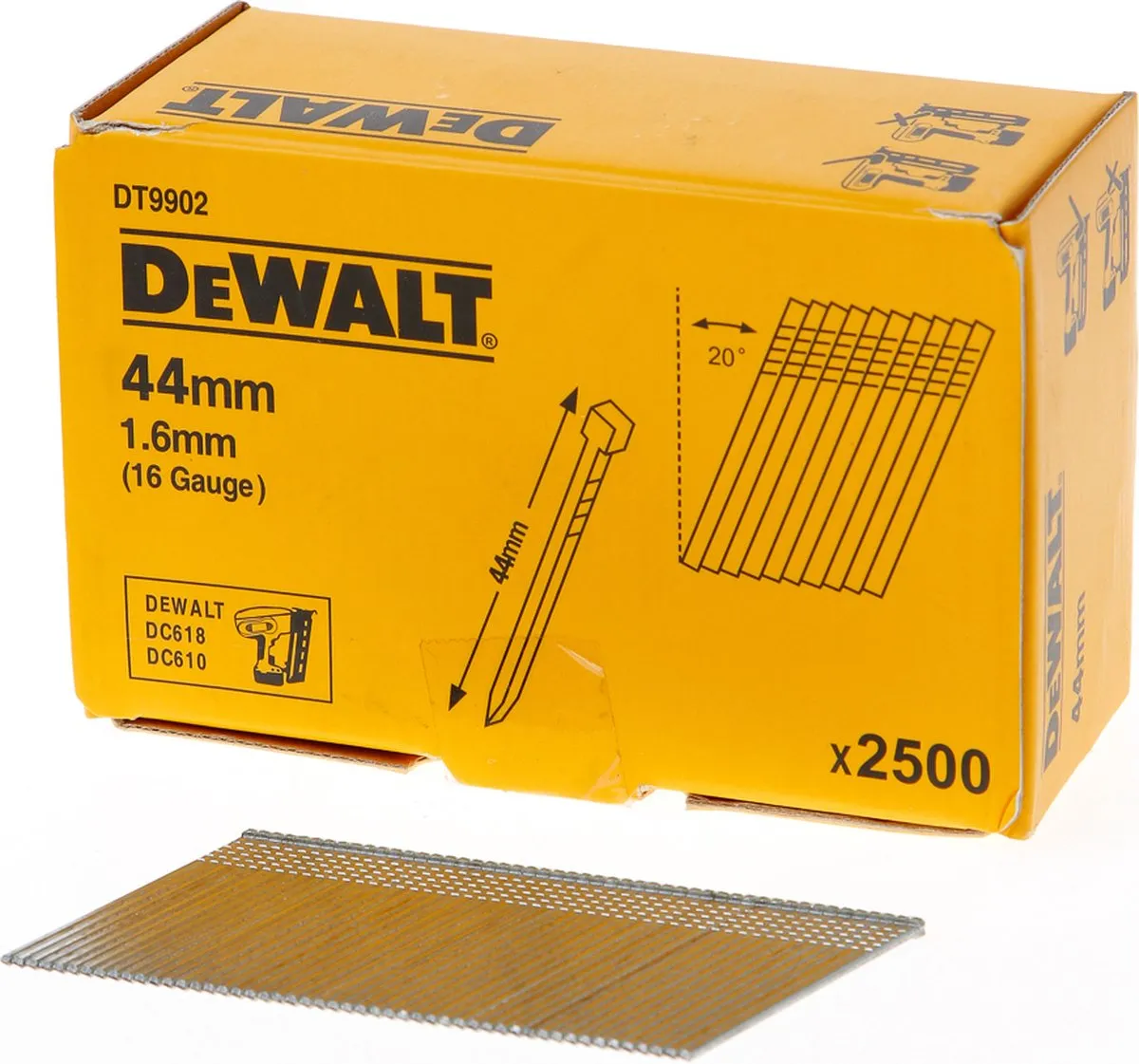 DeWalt DNBA1644GZ Gegalvaniseerde Bradspijltjes 16 Gauge 1.6x44mm - 2500 Stuks