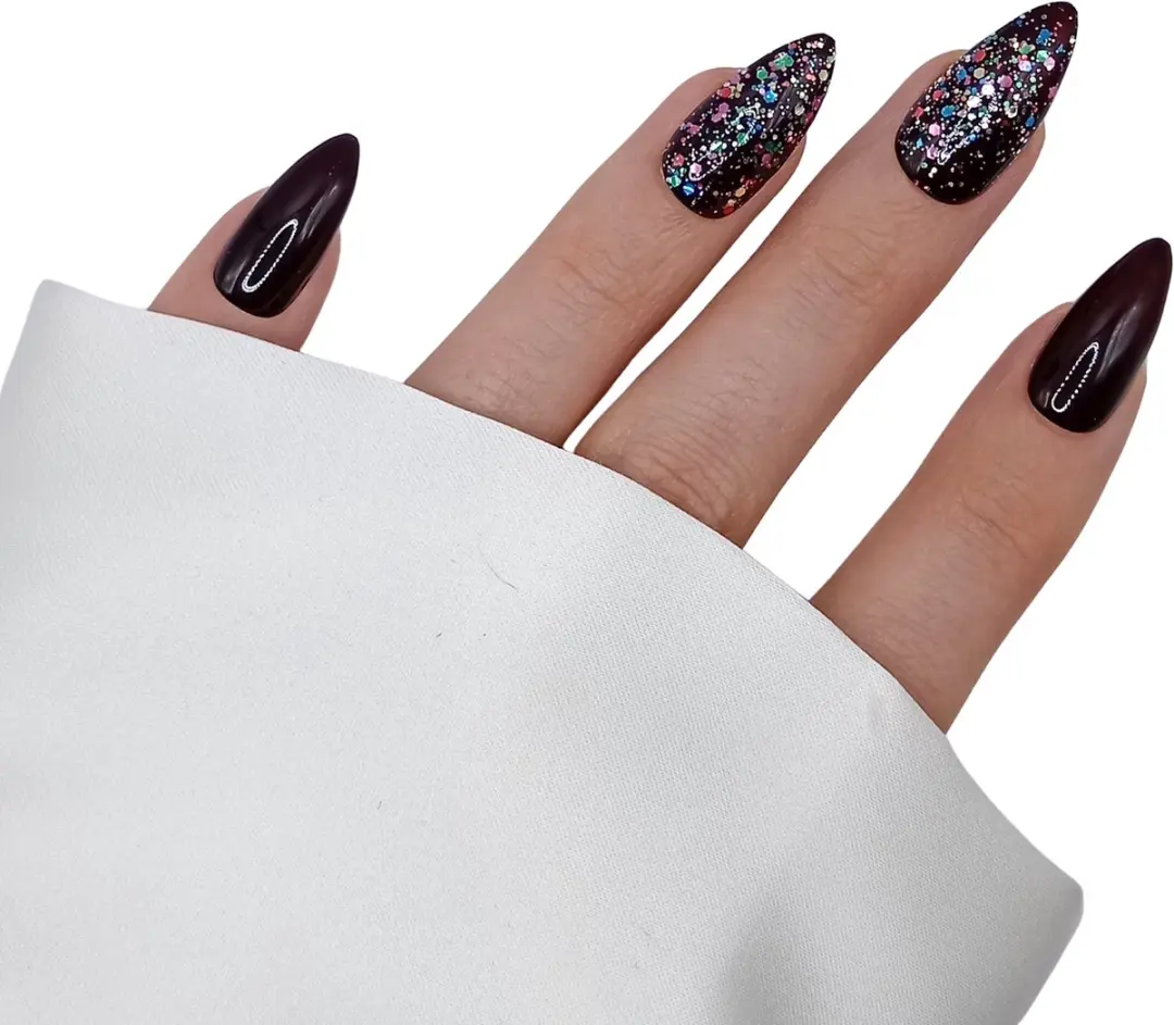 SD Press on Nails B-71 Plaknagels - Donkerrood Glitter - 20 Stuks - afbeelding 6 van 6