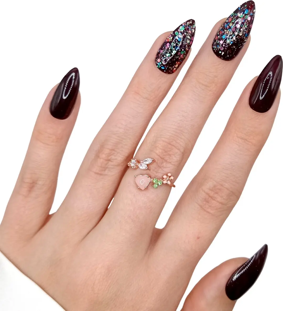 SD Press on Nails B-71 Plaknagels - Donkerrood Glitter - 20 Stuks