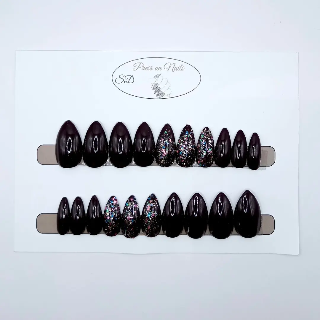 SD Press on Nails B-71 Plaknagels - Donkerrood Glitter - 20 Stuks