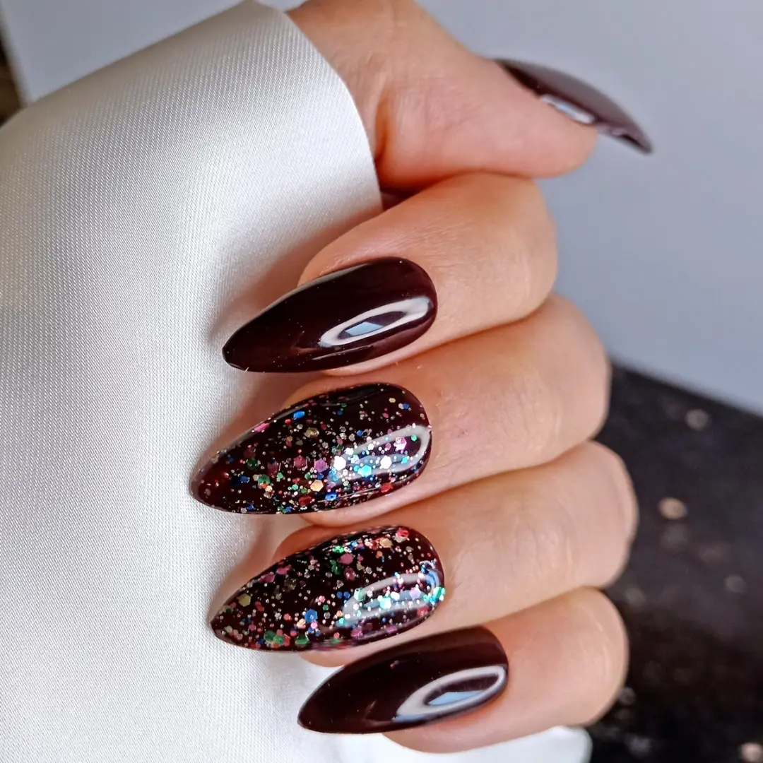 SD Press on Nails B-71 Plaknagels - Donkerrood Glitter - 20 Stuks
