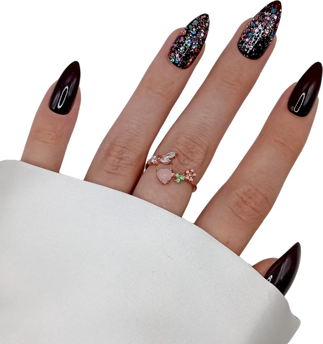 SD Press on Nails B-71 Plaknagels - Donkerrood Glitter - 20 Stuks