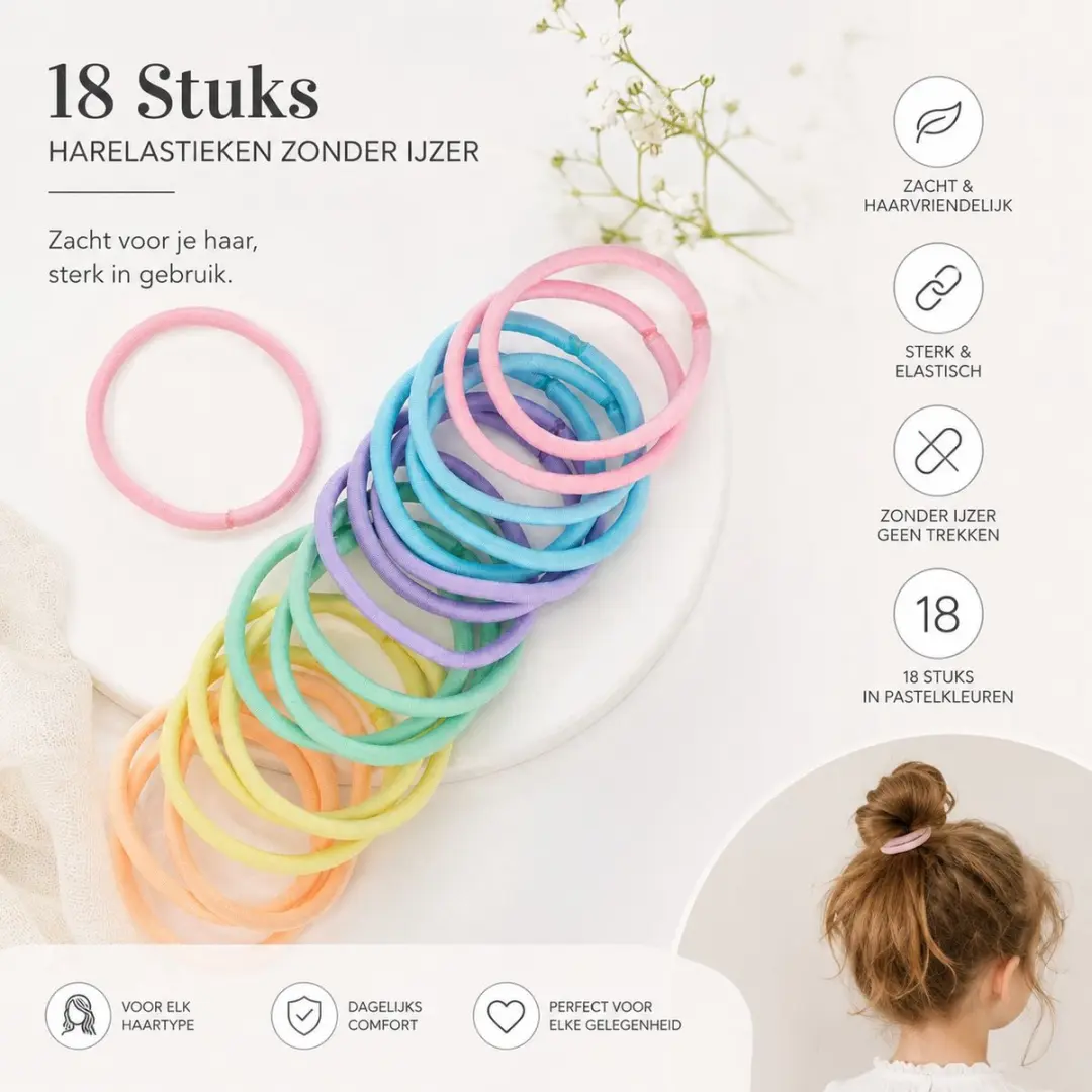Haarsoires Haarelastieken Basic - 18 Stuks - Roze Paars Groen Blauw Geel Oranje