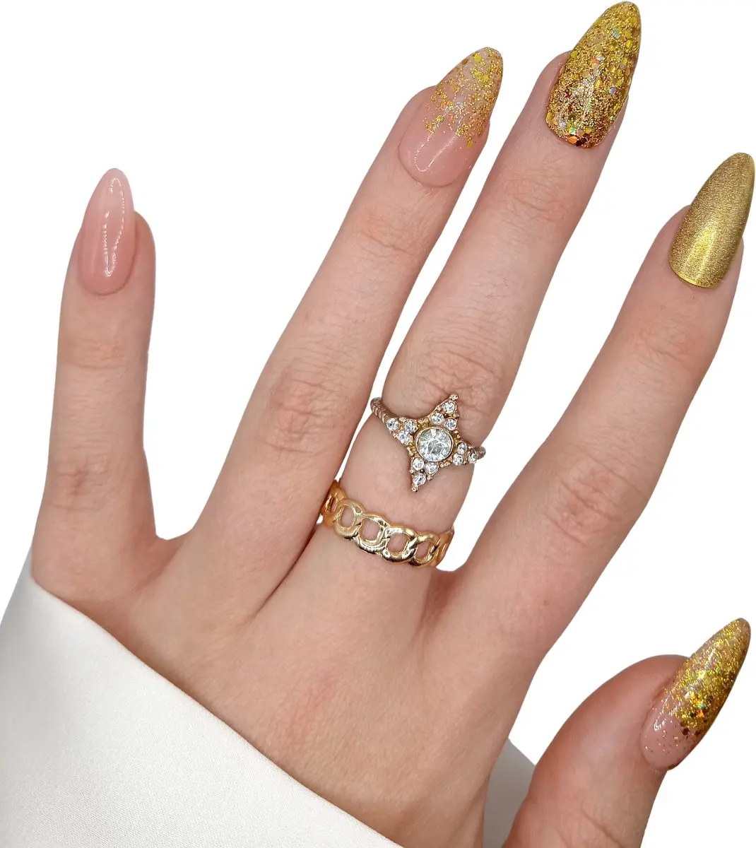 SD Press on Nails Kerstnagels Lang Stiletto Goud Glitter - 20 Stuks