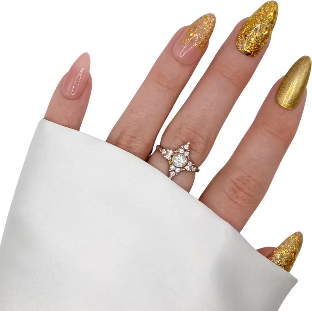 SD Press on Nails Kerstnagels Lang Stiletto Goud Glitter - 20 Stuks