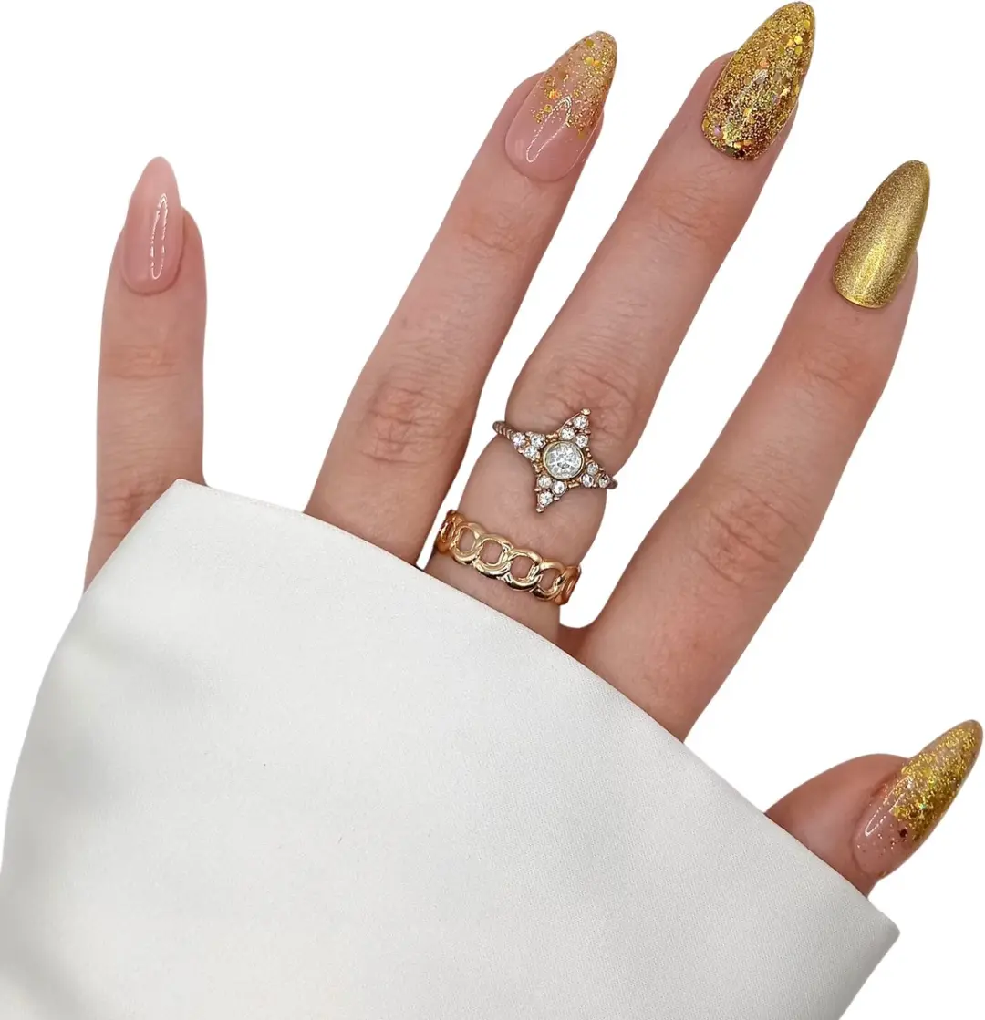 SD Press on Nails Kerstnagels Lang Stiletto Goud Glitter - 20 Stuks