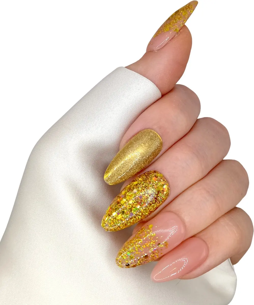 SD Press on Nails Kerstnagels Lang Stiletto Goud Glitter
