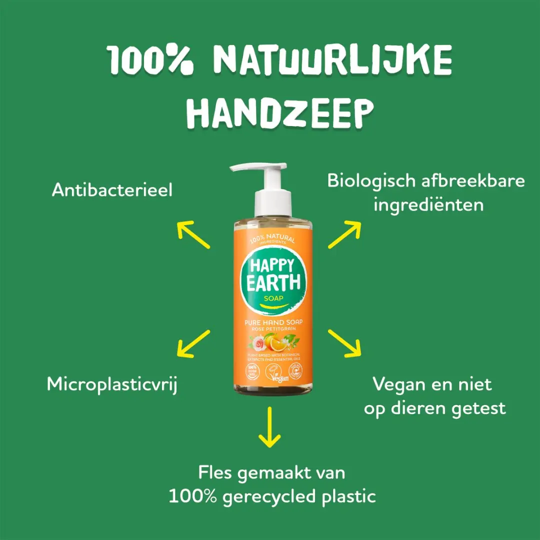 Happy Earth Handzeep Rose Petitgrain - 6x300ml