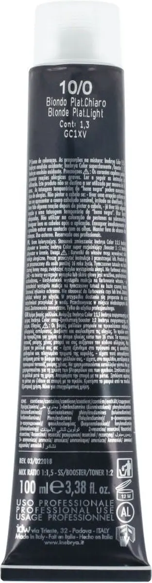 Inebrya Permanent Haarkleur 10/0 Platinum Blonde 100ml