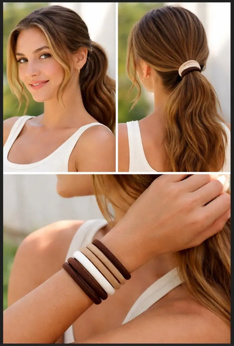 Haarsoires Basic Endless Armband - 6 Stuks - Bruin/Wit