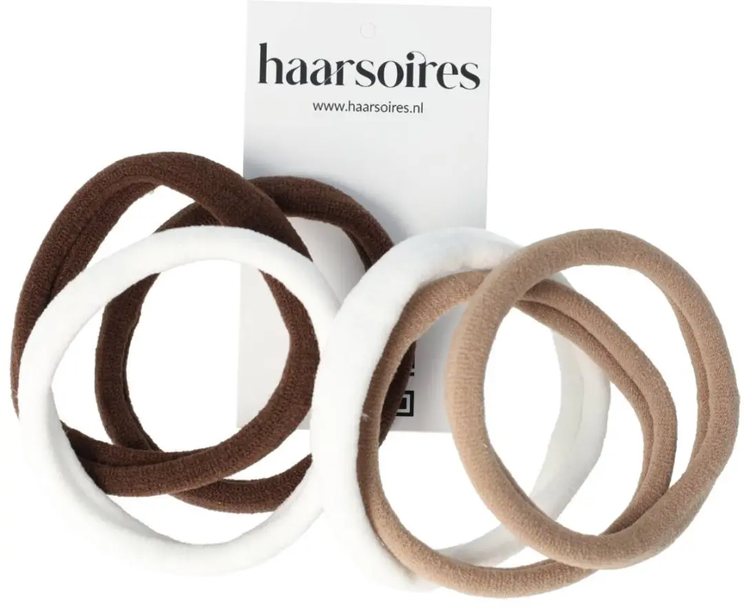 Haarsoires Basic Endless Armband - 6 Stuks - Bruin/Wit