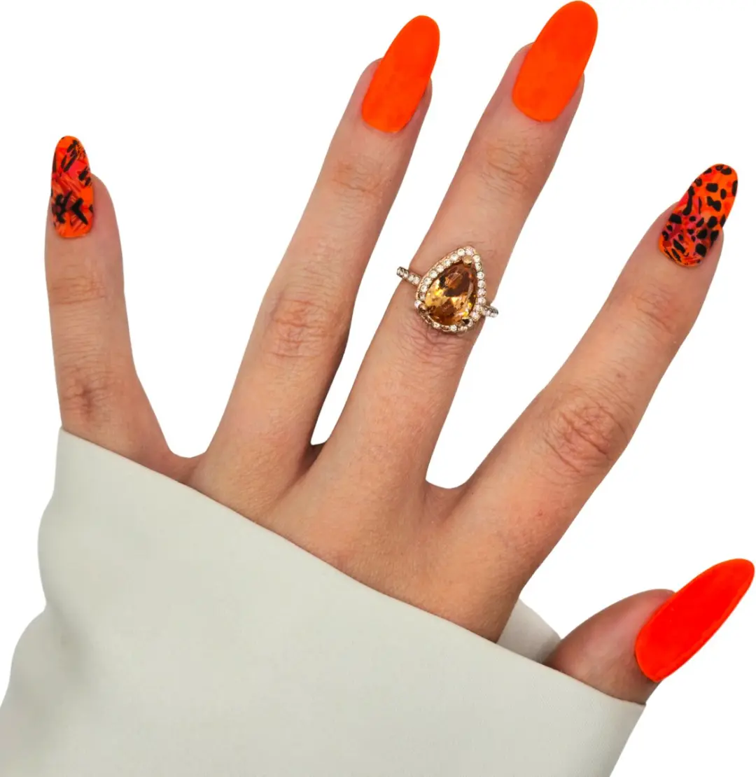 SD Press on Nails B-279 Plaknagels Matte Oranje met print - 20 Stuks