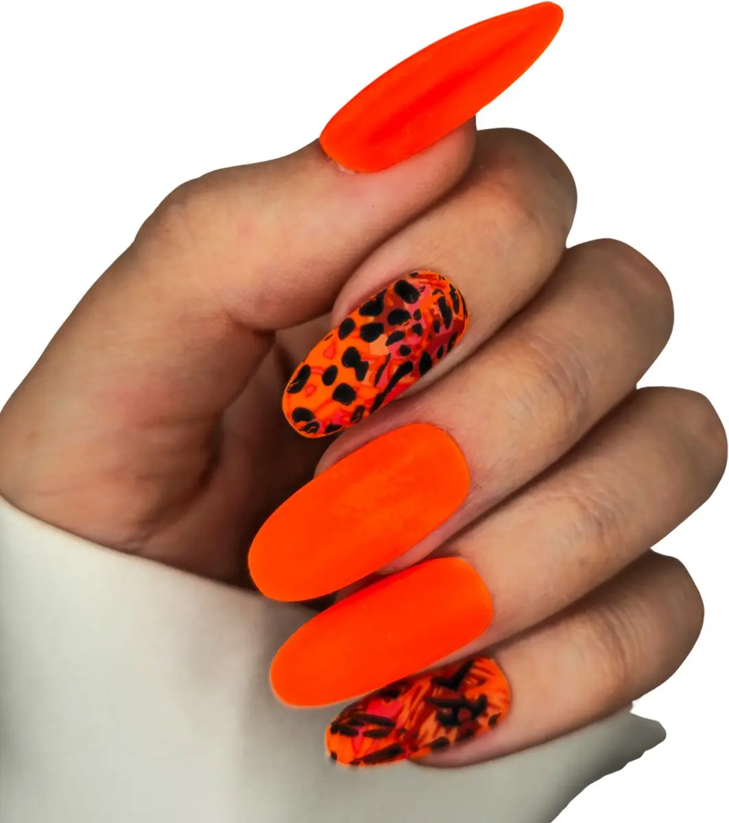 SD Press on Nails B-279 Plaknagels Matte Oranje met print