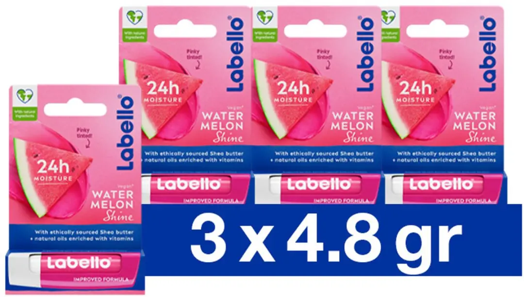 Labello Watermelon Shine Lippenbalsem - 3x4.8ml