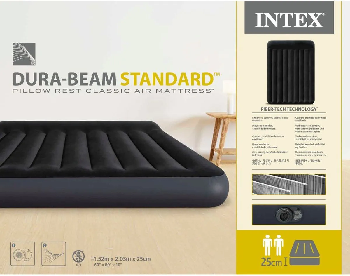 Intex Pillow Rest Classic Luchtbed 2 Persoons - 203x152x25cm - Donkerblauw