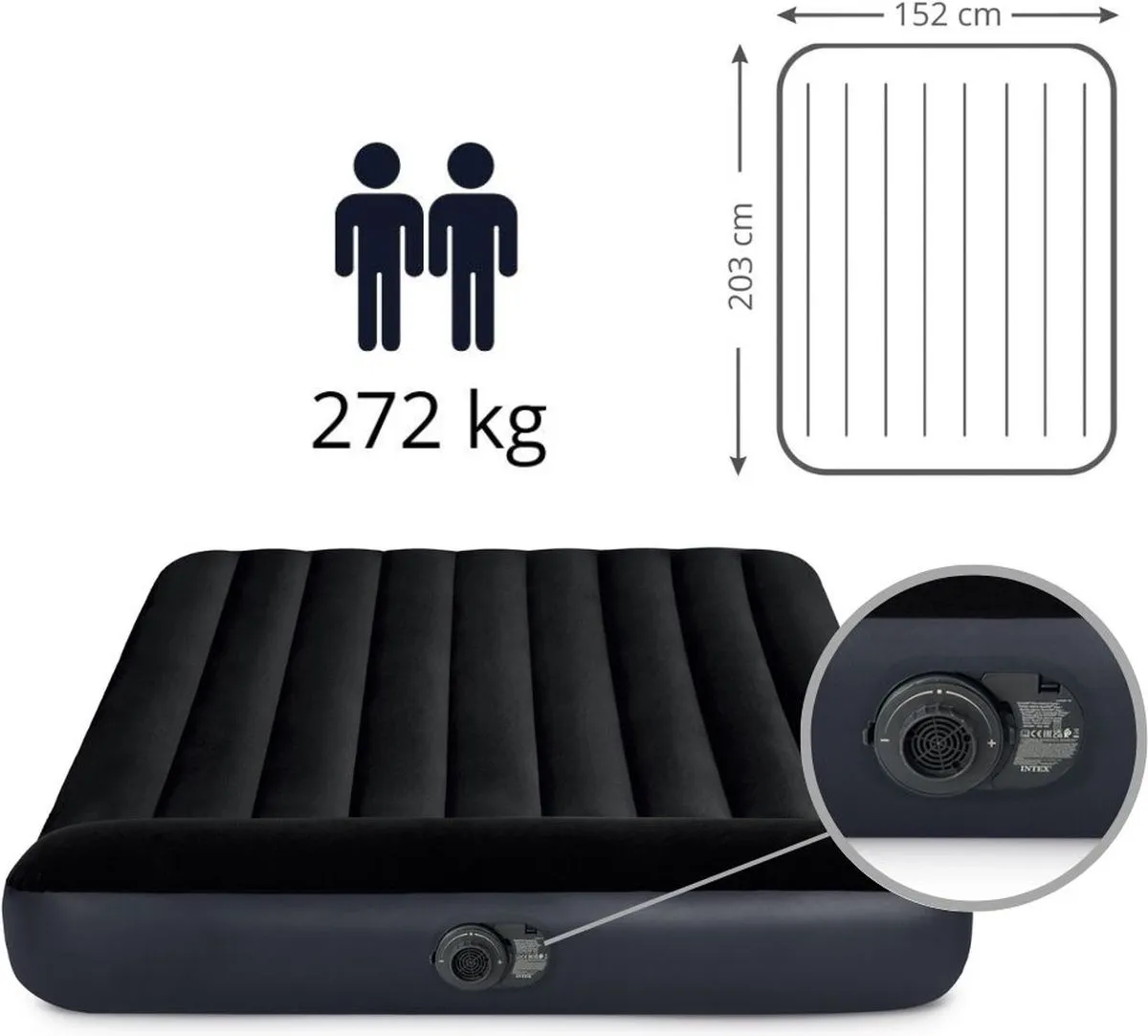 Intex Pillow Rest Classic Luchtbed 2 Persoons - 203x152x25cm - Donkerblauw