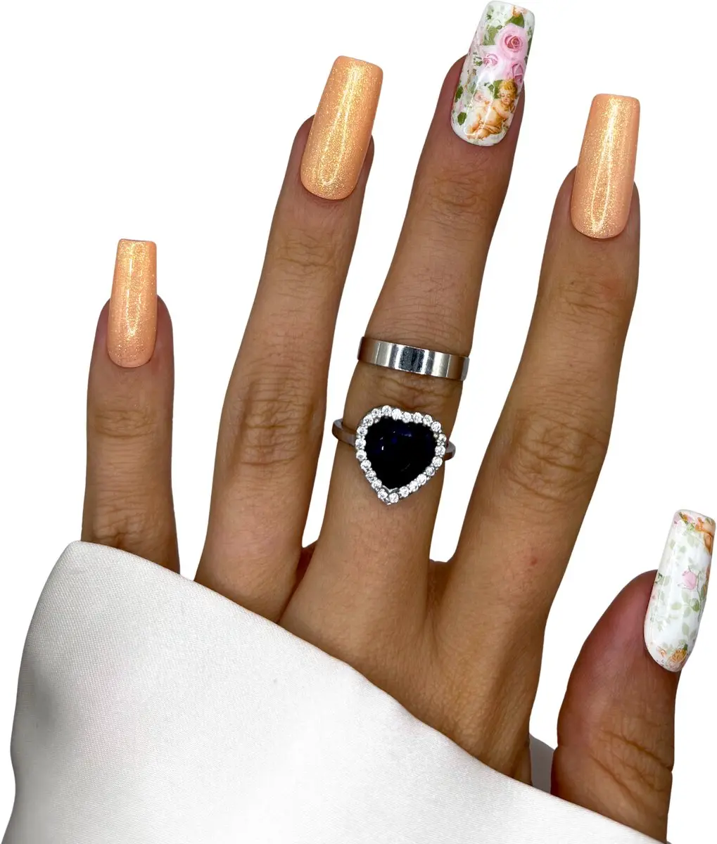 SD Press on Nails Goud Glitter Engelen Long Square - 20 Stuks