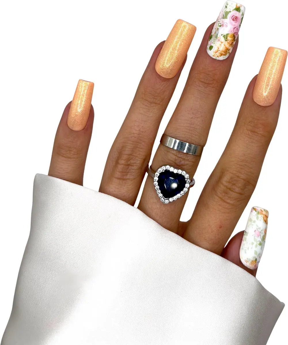 SD Press on Nails Goud Glitter Engelen Long Square - 20 Stuks