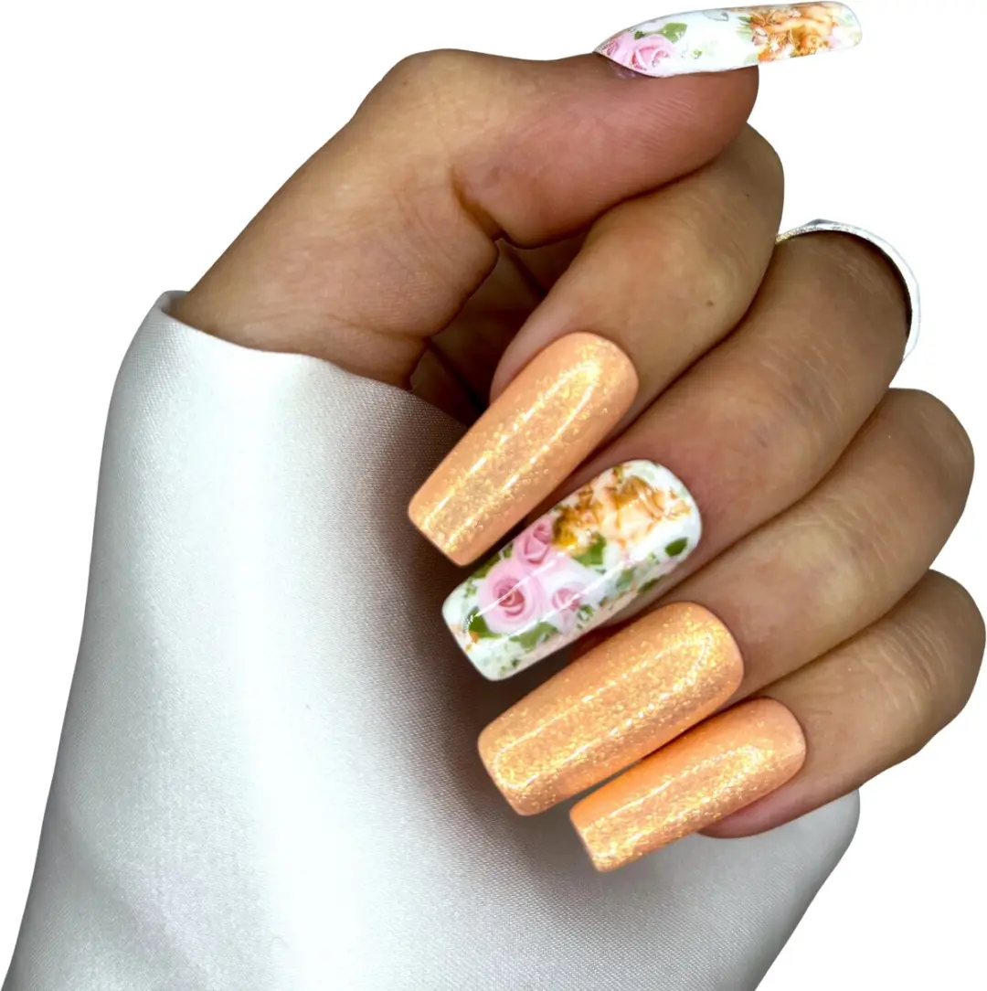 SD Press on Nails Goud Glitter Engelen Long Square