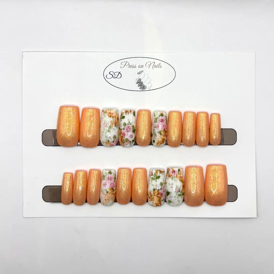 SD Press on Nails Goud Glitter Engelen Long Square - 20 Stuks - afbeelding 6 van 6