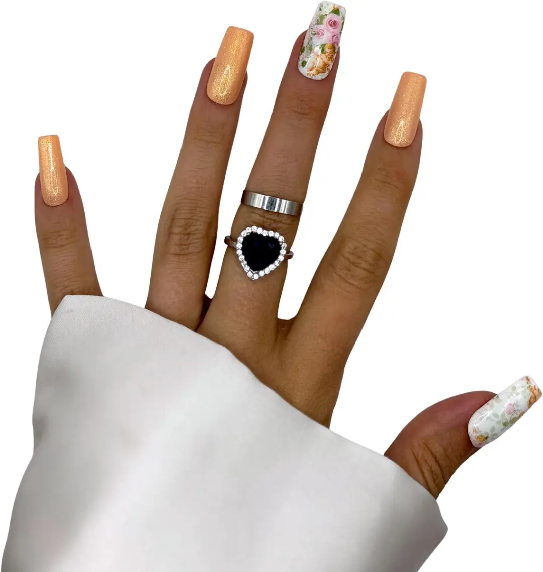 SD Press on Nails Goud Glitter Engelen Long Square - 20 Stuks