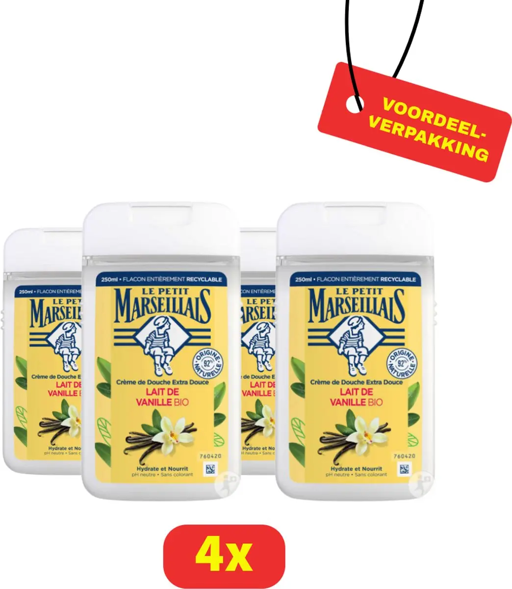 Le Petit Marseillais Douchegel Vanillemelk 4x250ml