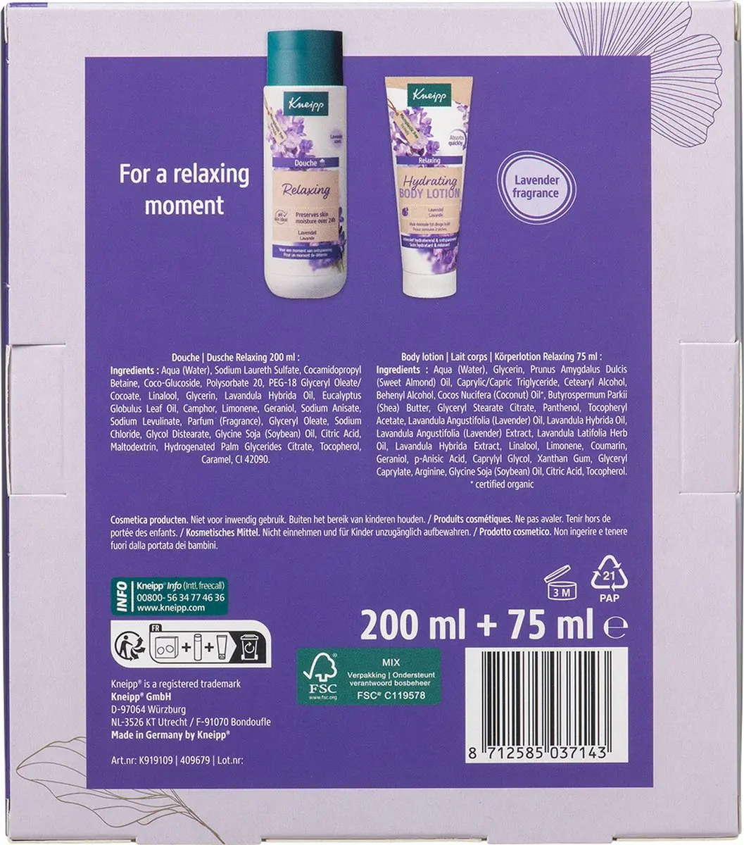 Kneipp Relaxing Moments Geschenkset - Douchegel & Bodylotion 275ml