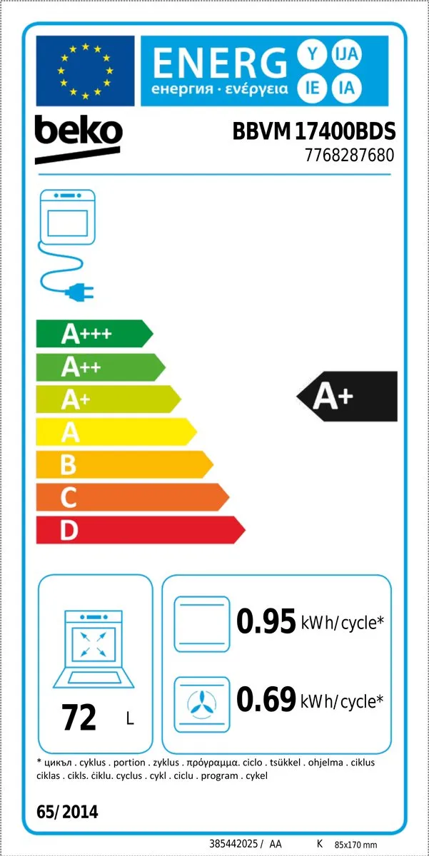 Beko BBVM17400BDS Inbouwoven 72L - Zwart