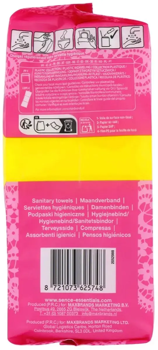 Sence Ultra Normal Plus Maandverband - 20 Stuks - Geel/Roz