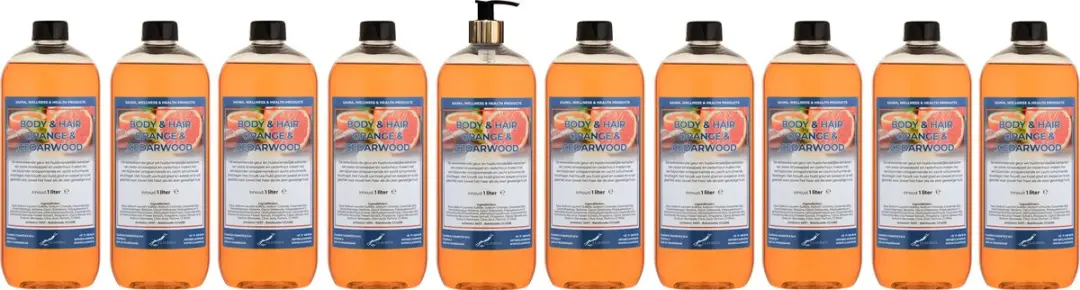 Splashbox Cosmetics Sweet Orange & Cedarwood 1L Body & Hair 2-in-1 - 10 Stuks