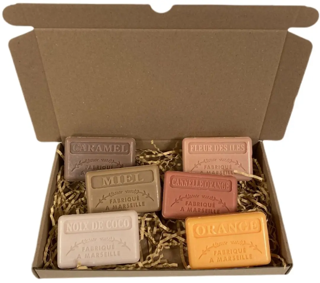 Savon de Marseille Zeepset - 6 Stuks (125g) - Caramel/Honing/Kokos/Kaneel-Sinaasappel/Fleur de Iles/Sinaasappel