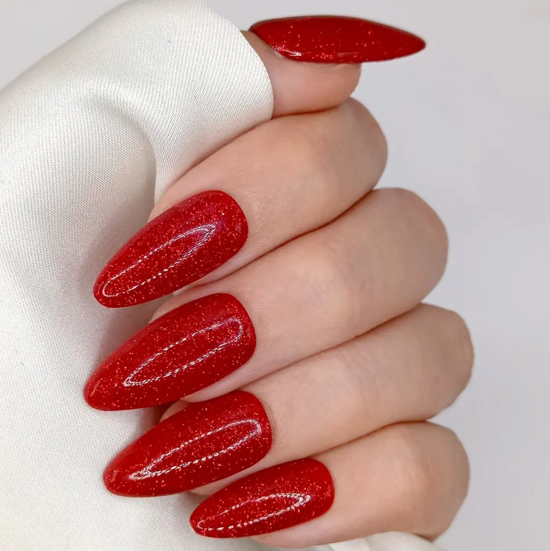 SD Press on Nails No. 19 Red Light Nagelset - 20 Stuks - Glitter Rood