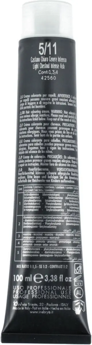 Inebrya Permanent Haarkleur Nº 5/11 Light Chestnut Intense Ash 100ml