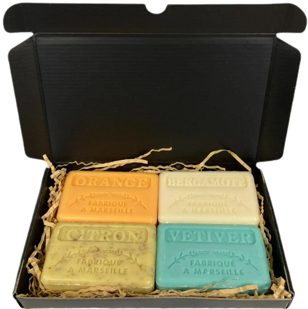 Savon de Marseille Zeepcadeau Sinaasappel Bergamot Citroen Scrub Vetiver - 4x125g