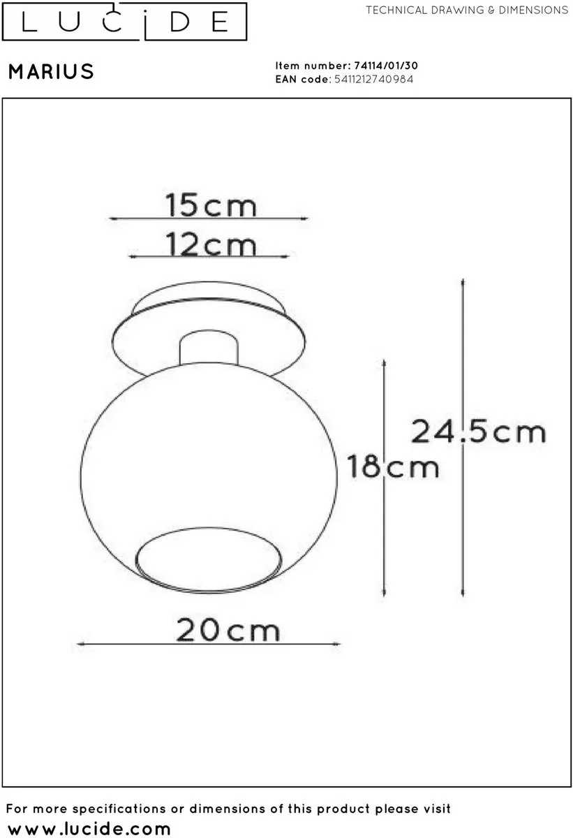 Lucide Marius Plafondlamp E27 - Zwart