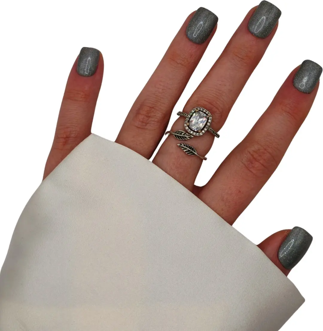 SD Press on Nails B256 Plaknagels Grijs Glitter - 20 Stuks