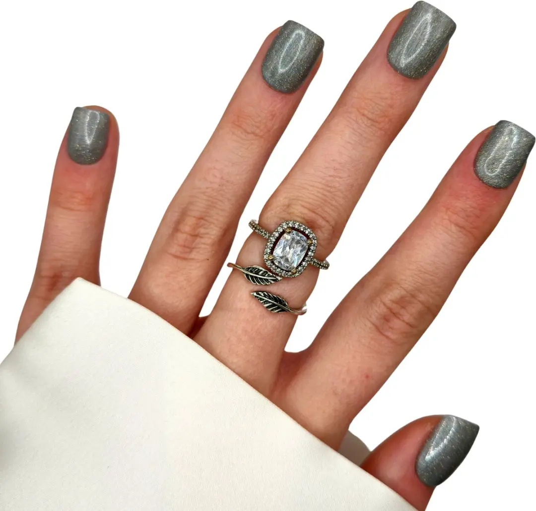 SD Press on Nails B256 Plaknagels Grijs Glitter - 20 Stuks
