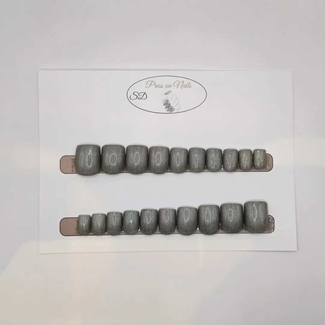 SD Press on Nails B256 Plaknagels Grijs Glitter - 20 Stuks