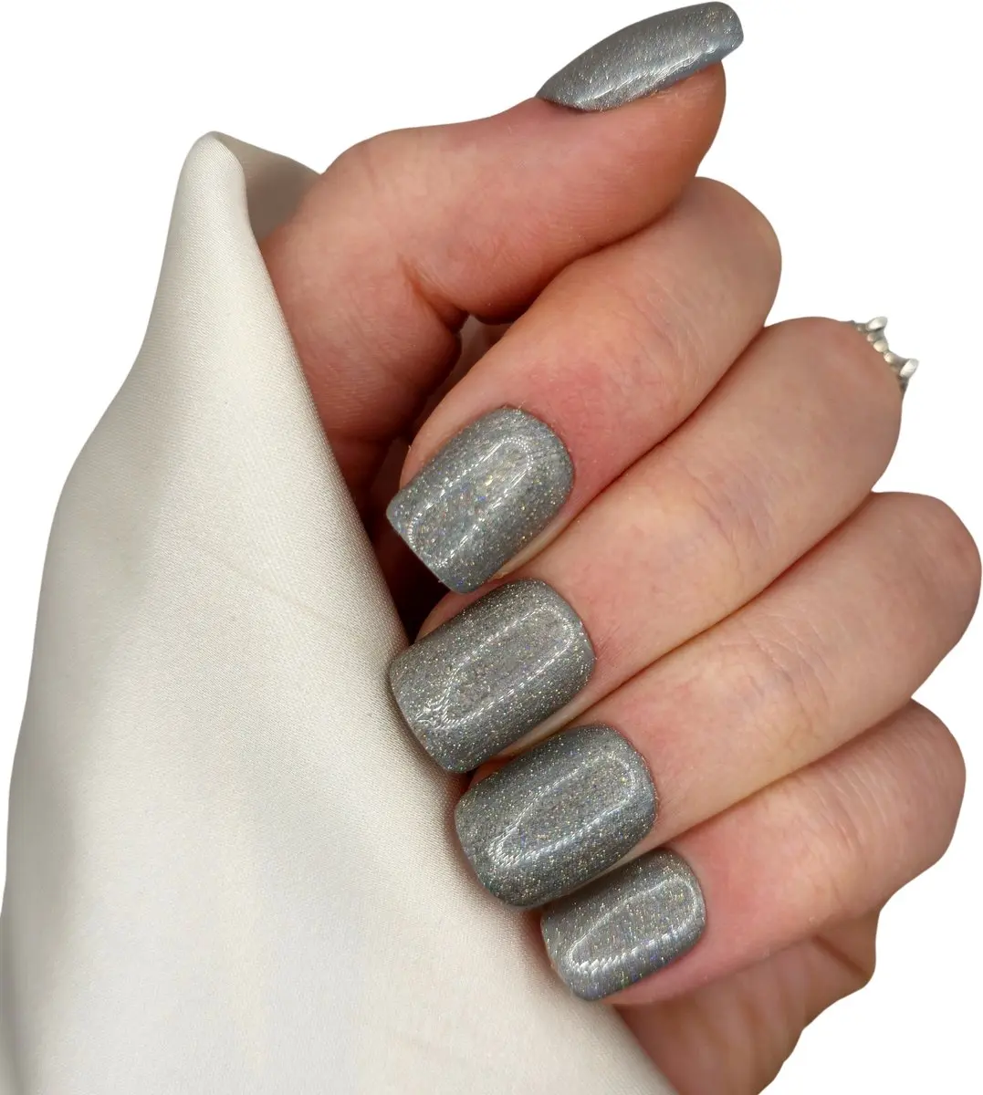 SD Press on Nails B256 Plaknagels Grijs Glitter