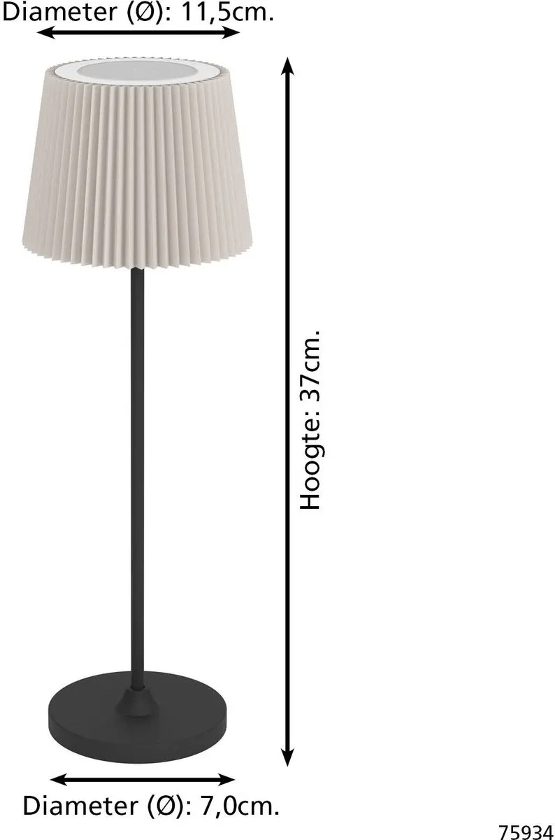 Eglo Leonero Oplaadbare LED Tafellamp 37cm - Zwart/Beige - afbeelding 6 van 6