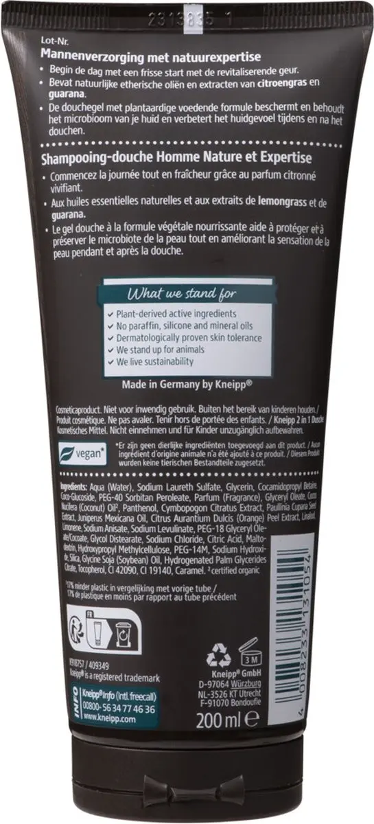 Kneipp Men 2-in-1 Douchegel Shampoo 6x200ml - Citroengras & Guarana