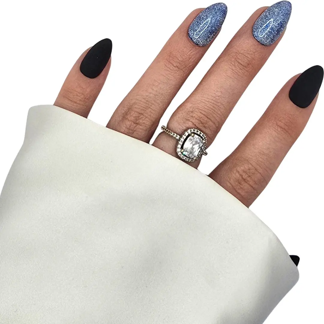 SD Press on Nails B-261 Plaknagels - 20 Stuks - Matte Zwart/Blauw - Medium Almond