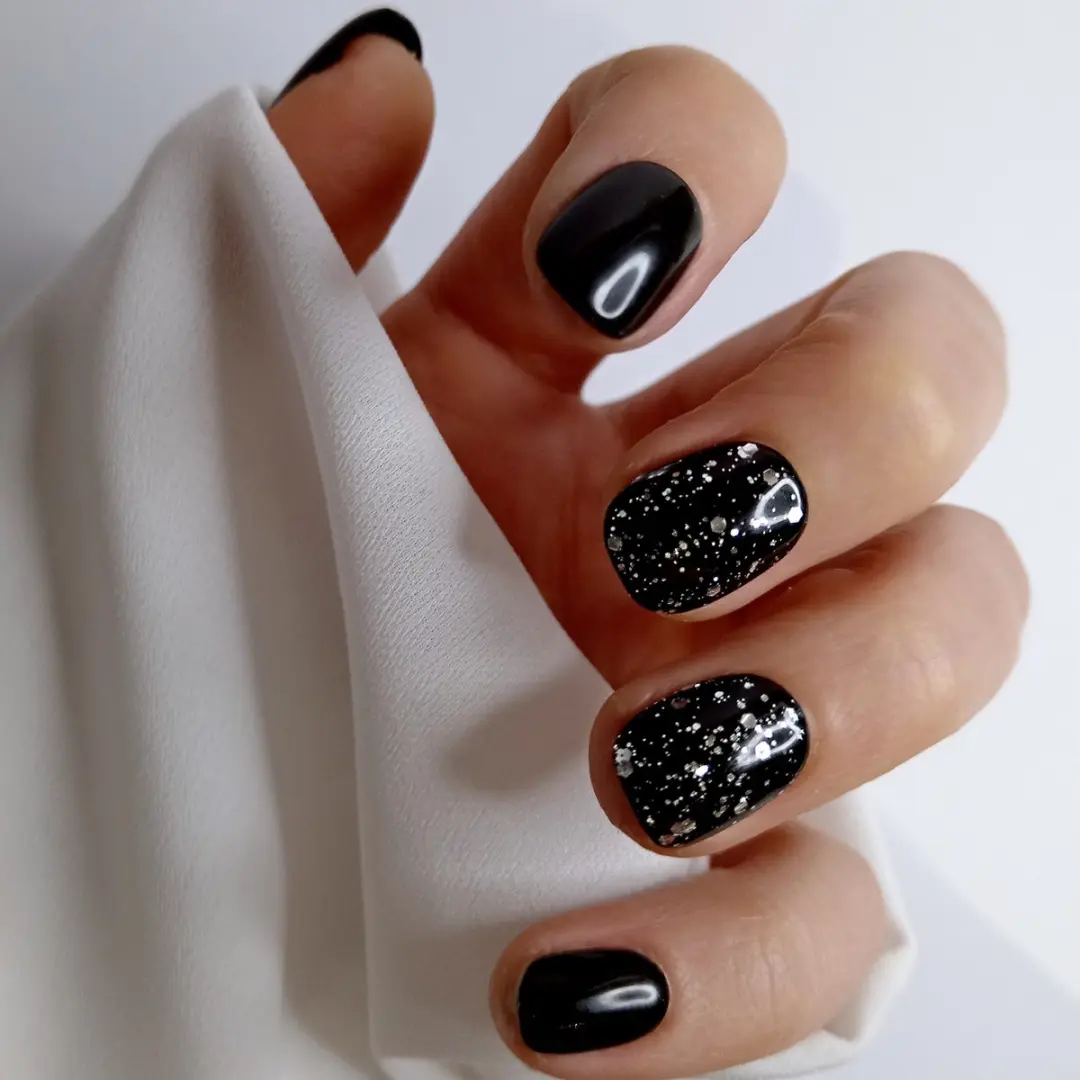 SD Press on Nails Zwart Glitter Nagelset - 20 Stuks