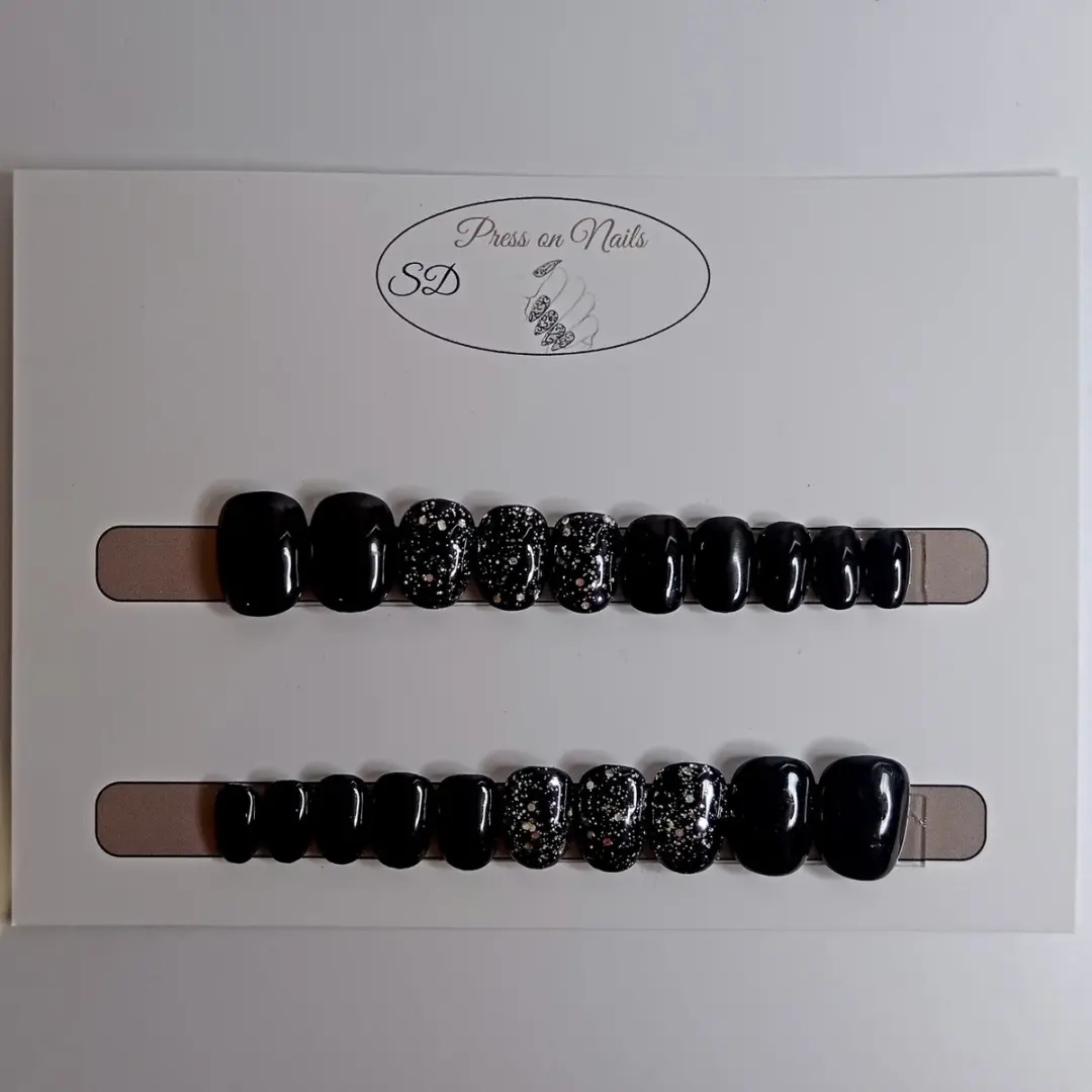 SD Press on Nails Zwart Glitter Nagelset - 20 Stuks