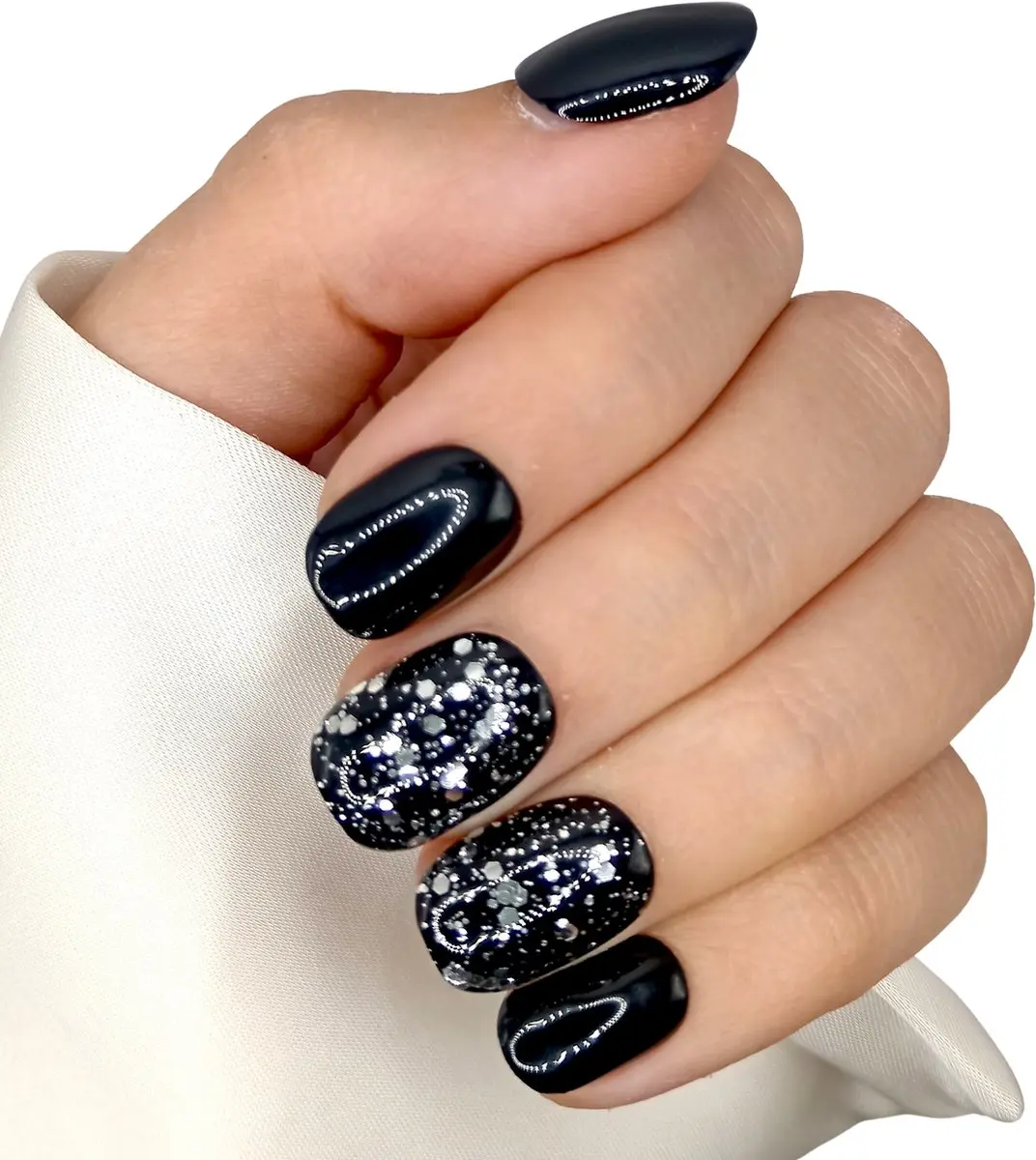 SD Press on Nails Zwart Glitter Nagelset