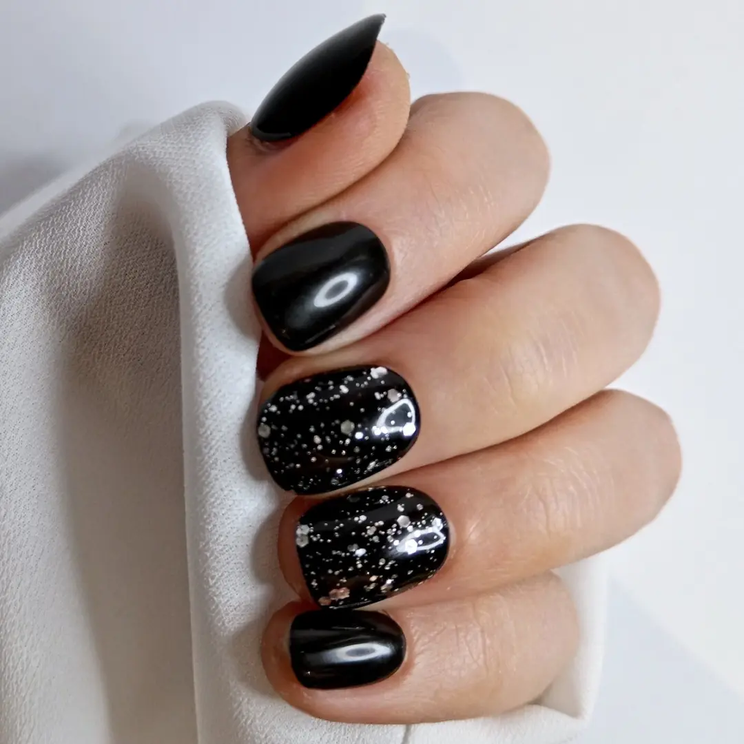 SD Press on Nails Zwart Glitter Nagelset - 20 Stuks