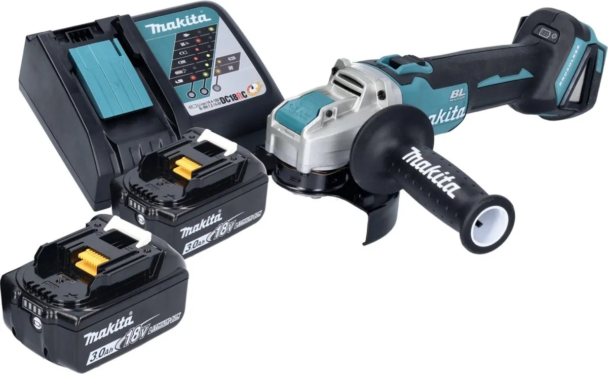 Makita DGA 521 RFX1 Haakse Slijper 18V - 2x 3,0Ah Accu + Oplader