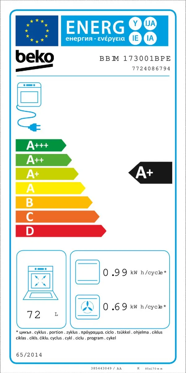 Beko BBIM173001BPE Inbouwoven 72L - Zwart