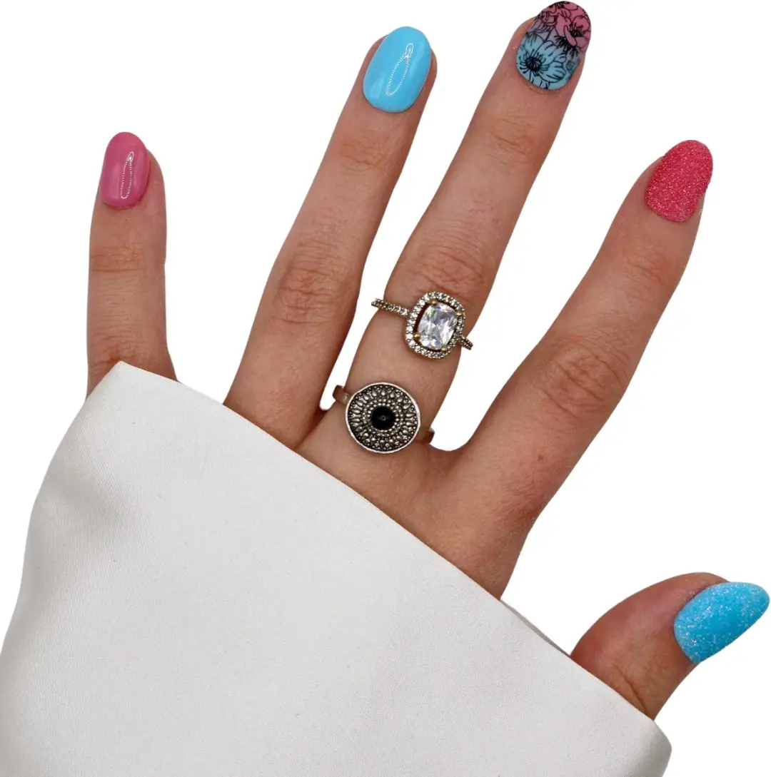 SD Press on Nails Así es la Vida Nagelset - 20 Stuks - XS Almond - Blauw Roze Sugar Print